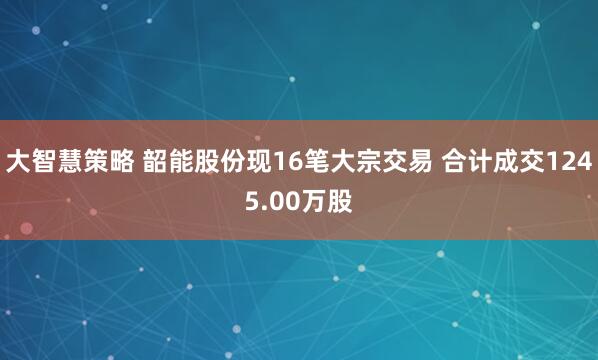 大智慧策略 韶能股份现16笔大宗交易 合计成交1245.00万股